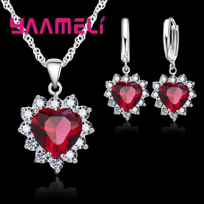 Ensemble de bijoux en argent regardé Chim925 pour femme, breloque en pierre CZ, collier et boucles d