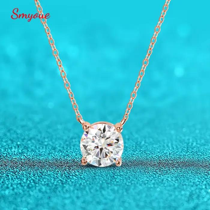 Smyoue 1-5CT couleur or Rose Moissanite collier pour femmes
