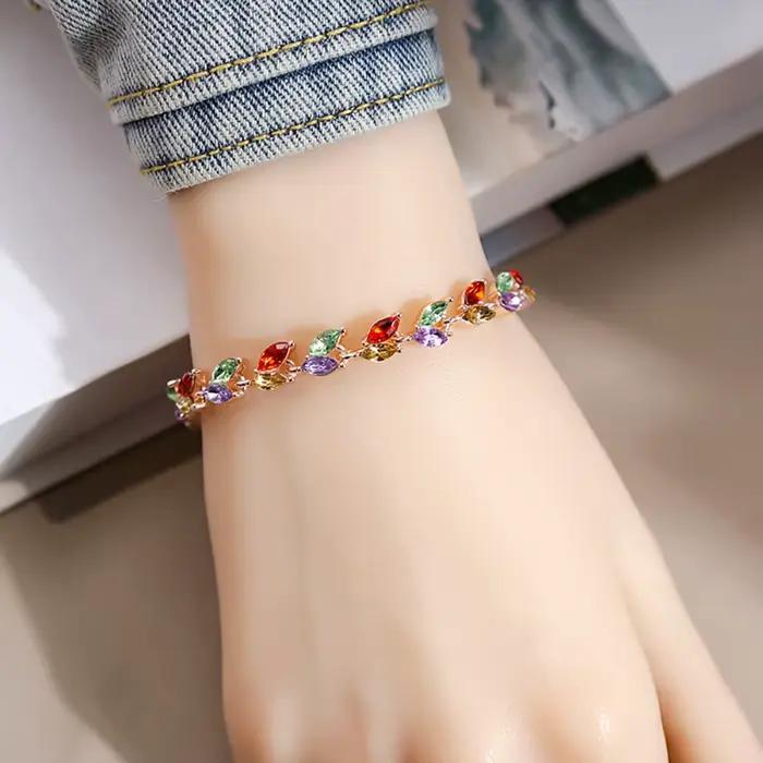 Bracelets en cristal arc-en-ciel exquis et luxueux pour femmes, accessoires de mode estivaux, bijoux doux, cadeau