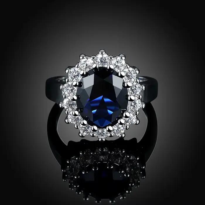Princesse Diana William Kate bagues en pierres précieuses saphir bleu mariage fiançailles 925 bague en argent Sterling pour les femmes