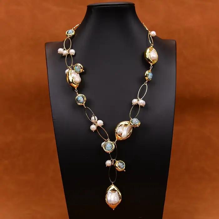 G-G Culture D'eau Douce Blanc Keshi Perle Baroque Dent Mabe Perle Bleu Verre De Murano Collier Fait À La Main Dame Cadeaux De ix