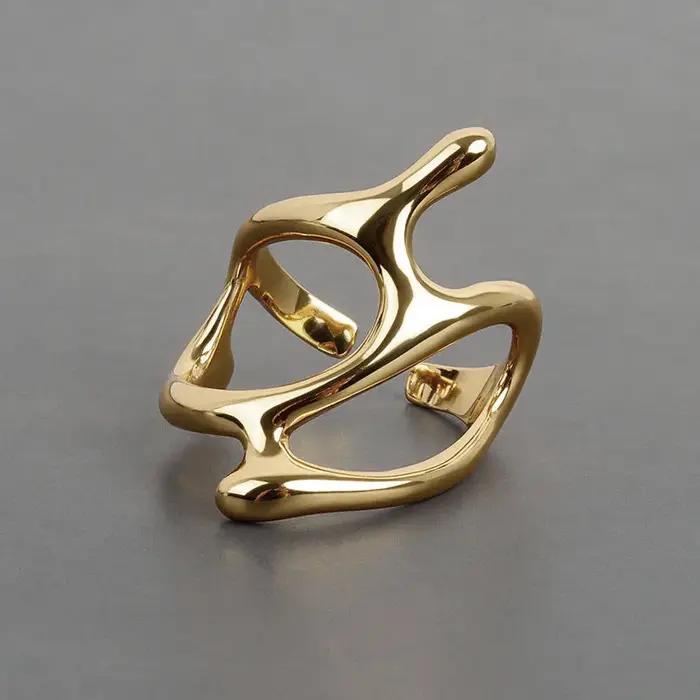 Bague ouverte plissée irrégulière Vintage couleur or pour femmes et hommes