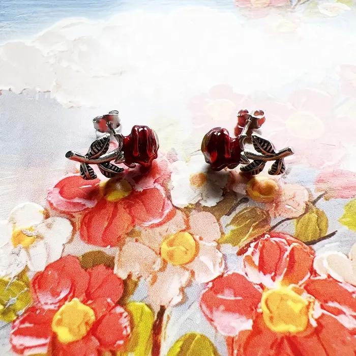 Boucles d'oreilles en forme de Rose rouge pour femmes