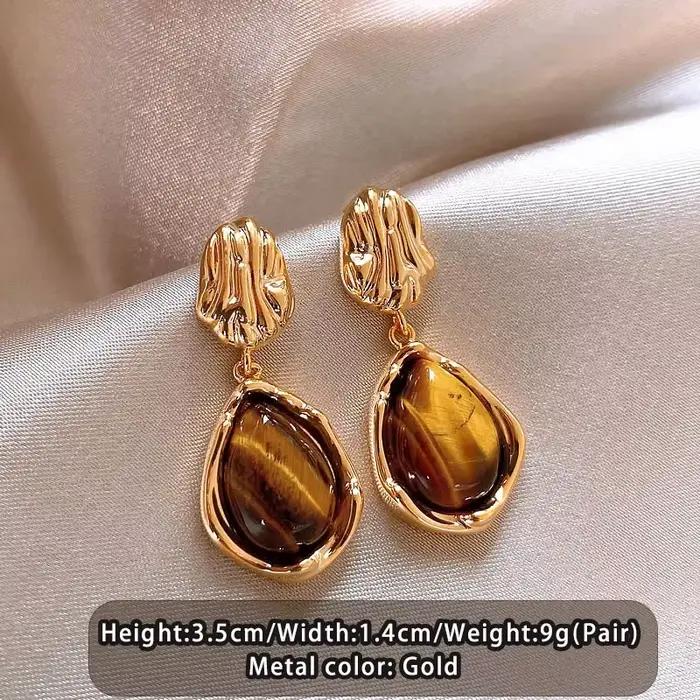 Maillard Design-Boucles d'oreilles rondes en pierre d'oeil de tigre pour filles gothiques, pendentif minimaliste, nouveaux accessoires, bijoux à la mode, 2023