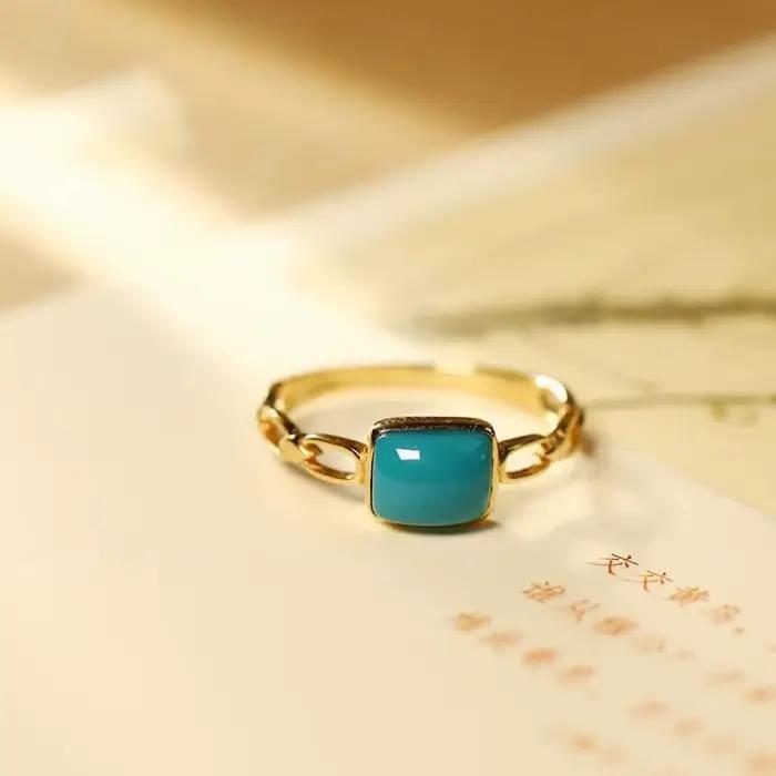 Bague en or prairie pour femme, artisanat à la mode, bague bleue brillante simple, conception de chaîne classique, bijoux de banquet, 430