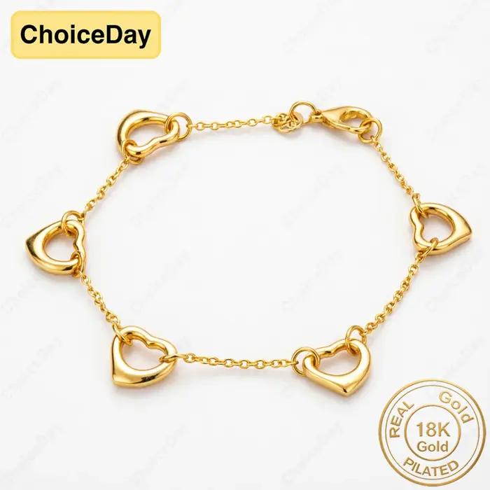Charmant bracelet en or 18 carats plaqué or, exquis, avec 5 cœurs, pour femmes, cadeau de mode, bijoux pour mariage, accessoires de fête