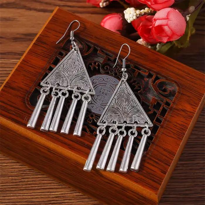 Boucles d'oreilles pendantes à pampilles triangulaires en alliage ethnique pour femmes et filles