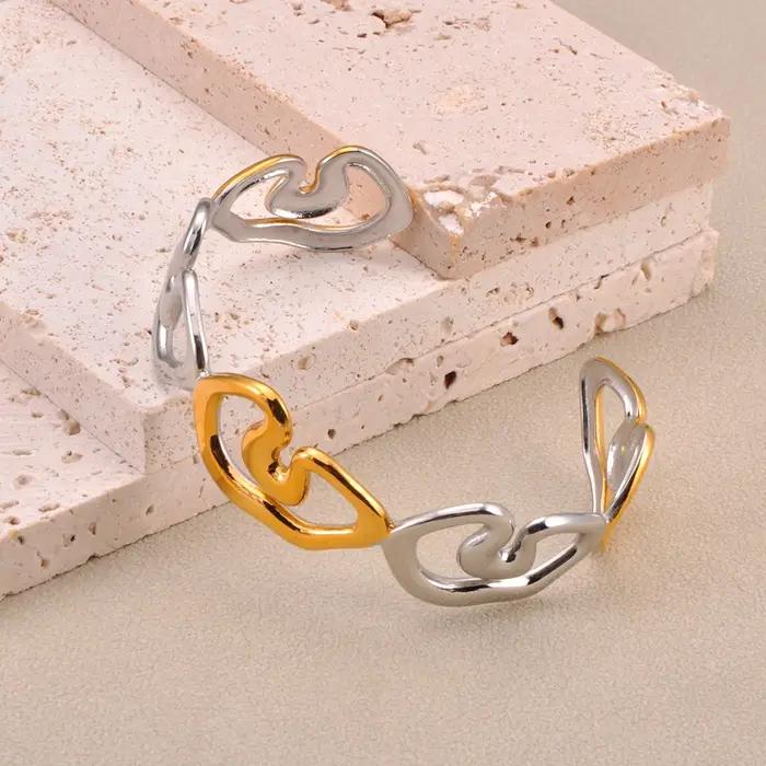 Lokaer – Bracelet manchette creux géométrique exagéré pour femmes