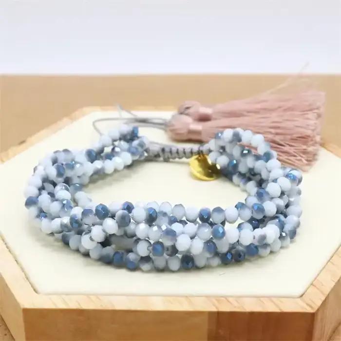 ALIYA – Bracelet de perles de cristal colorées pour femmes, multi-brins, bijoux à la mode, pompon, fait à la main, bijoux cadeau, vente en gros