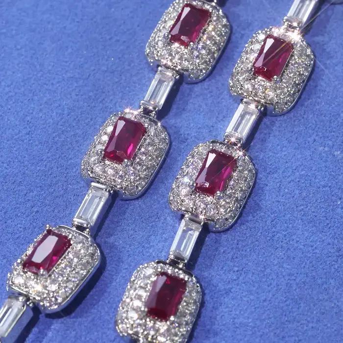 Bracelet Hip Hop 7MM en pierres précieuses rouges pour femmes
