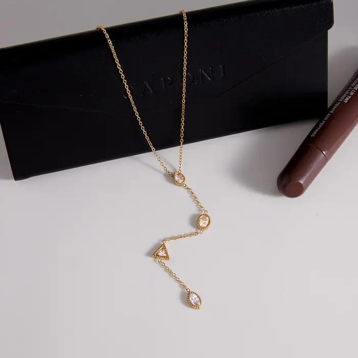 Yori – collier chaîne en Y en zircone cubique géométrique blanche exquise