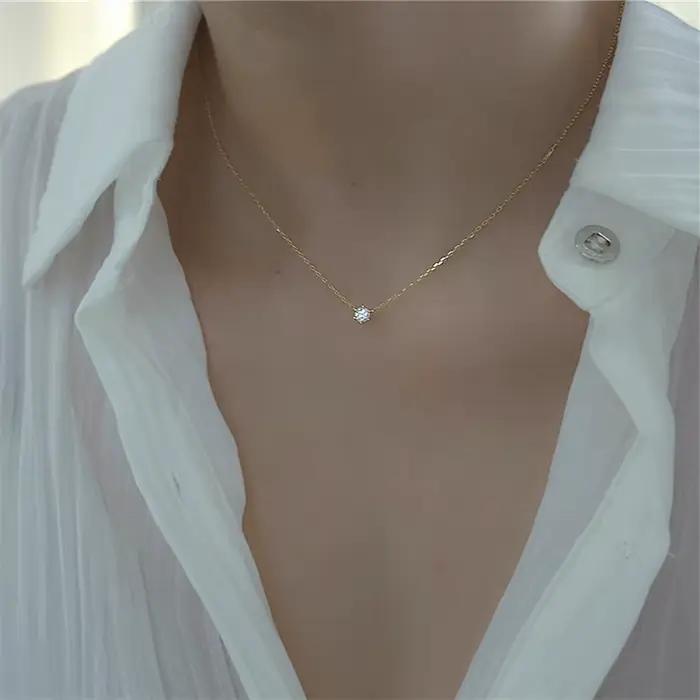 Collier SENLISSi en argent sterling 925 plaqué or avec zircon étincelant chaîne de clavicule bijoux de mariage pour femmes élégants et romantiques occasions spéciales