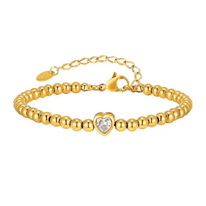 Bracelet Perlé en Acier Inoxydable VNOX Pour Femme Occasions Spéciales Coeur Zircone Cubique Doré Décontracté Sportif