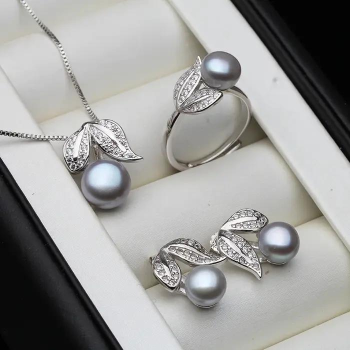 Véritable perle bague collier boucles d'oreilles pour les femmes
