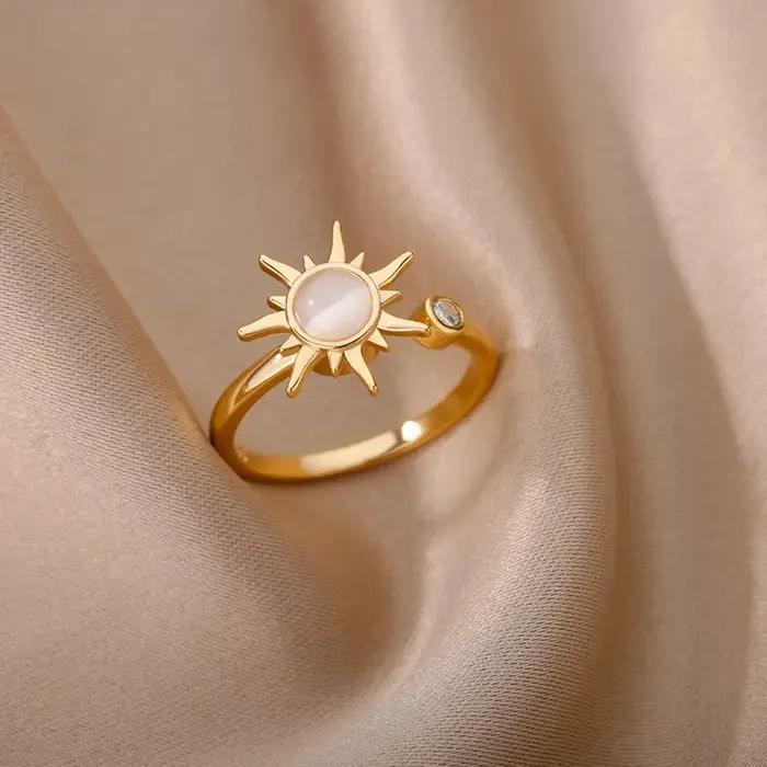 Bague Anti-Stress En Acier Inoxydable Plaquée Or Avec Pierres Incrustées Zirconium Blanc Et Noir Mode Pour Femmes Occasions Spéciales