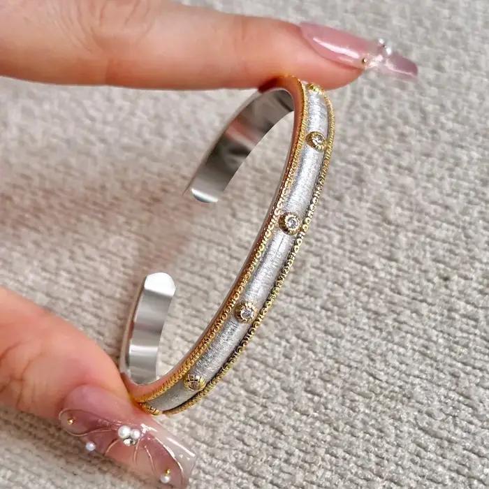 FoyCyclination-Bracelet Vintage poumons Incrusté, Bijoux en Argent Plaqué Or, Ouverture Ajustable, N