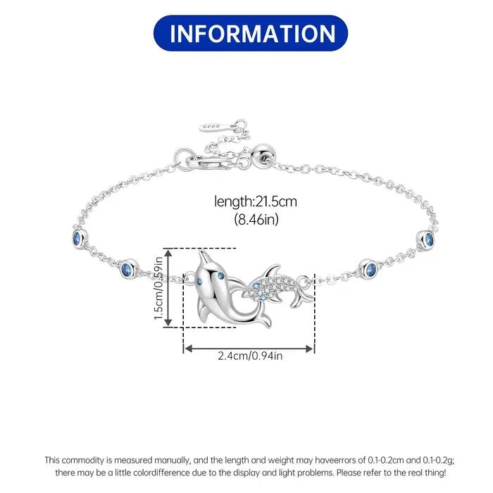 Bracelet en argent sterling S925 avec dauphin réglable pour femmes occasions spéciales cadeau anniversaire
