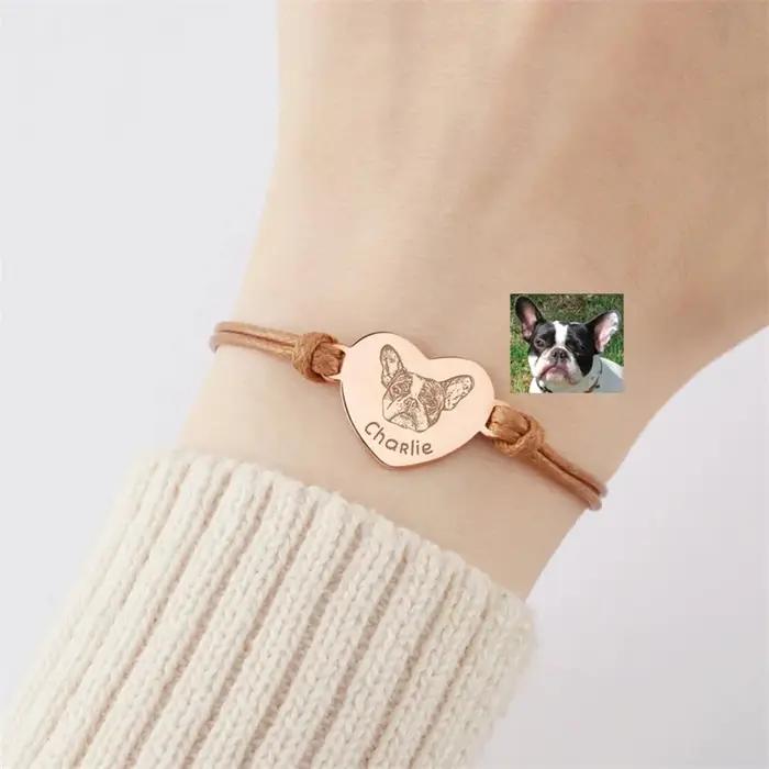 Bracelet personnalisé avec portrait d'animal de compagnie pour femmes, photo de chien personnalisée, acier inoxydable, réglable, cadeau pour propriétaire d'animal de compagnie, bijoux à la mode pour femmes