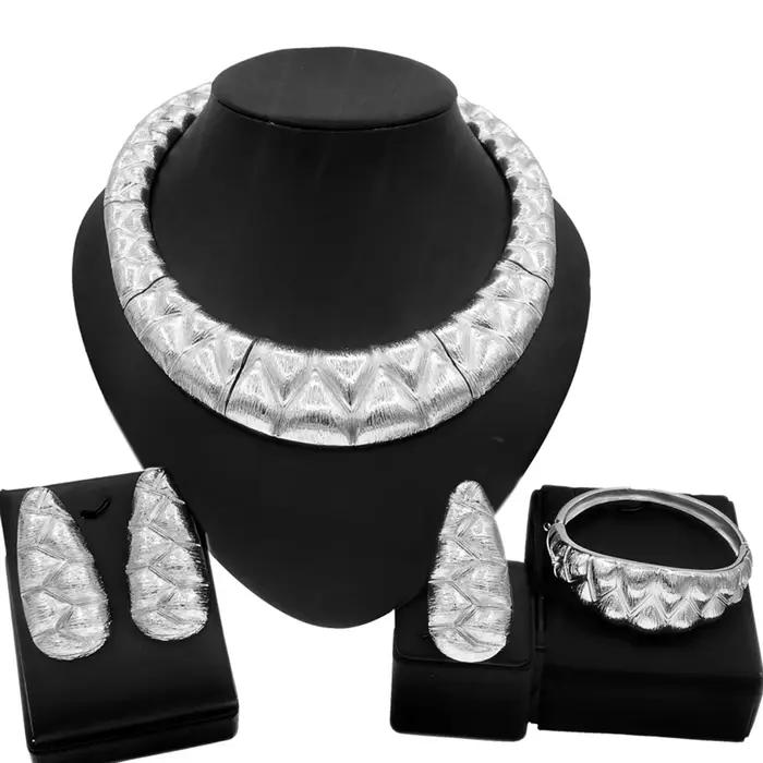 Collier pour femmes, ensemble de bijoux de luxe plaqué or brésilien, collier exquis, boucles d'oreilles, bague, Bracelet, cadeau