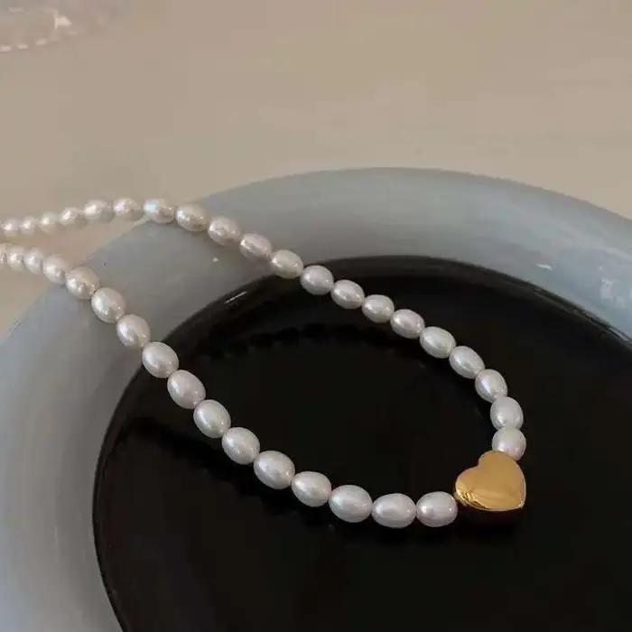 Collier de perles d'eau douce de riz pour femme, collier de perles d'amour, JONatural, 18 amarans de