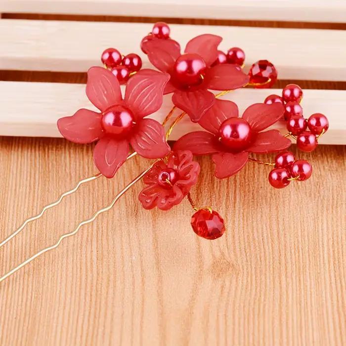 Épinglette à cheveux en acrylique perles fleurs bébé fille coiffure mariage anniversaire quatre saisons style élégant