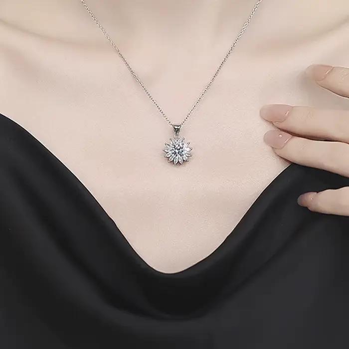 Collier en argent sterling 925 pour femmes, Zircom avec diamant de laboratoire, bijoux, pendentif de mariage, plaqué or blanc
