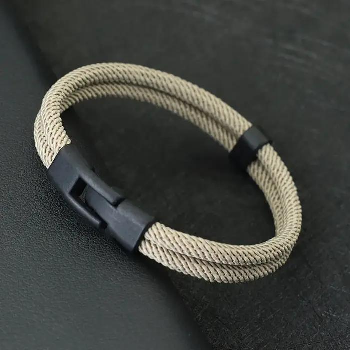 Bracelet en fil double couche pour homme ethnique avec motifs ronds et réglage détachable pour diverses occasions et styles