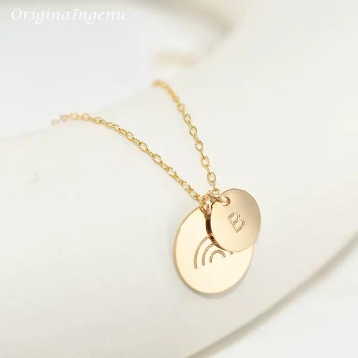 Collier avec lettres initiales en or 14K, pièces de monnaie rembourrées, bijoux ras du cou, pendentifs, bijoux Boho pour femmes