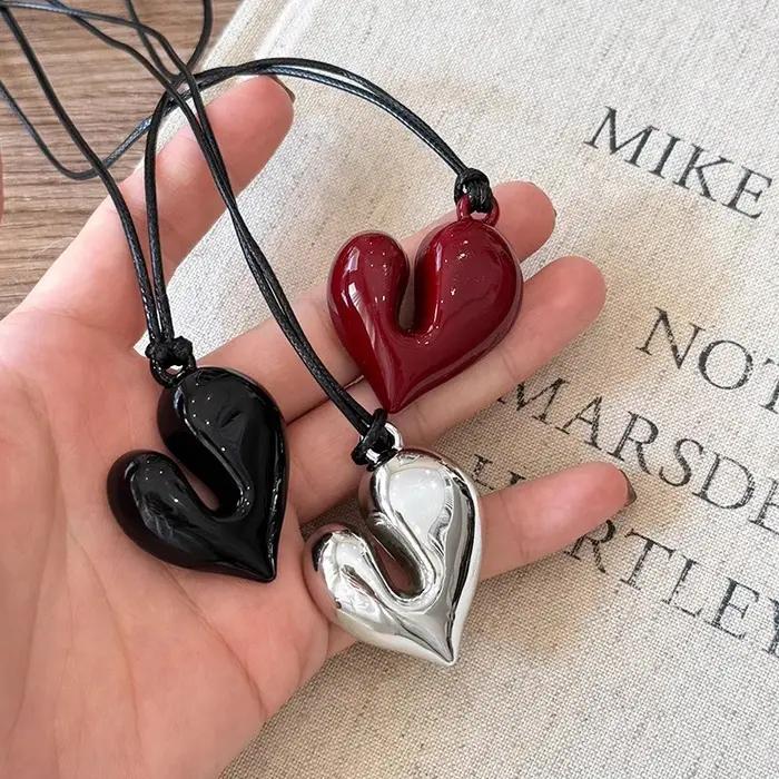 Collier pendentif coeur rouge Vintage années 80 esthétique amour inspiré tour de cou nouvelle mode