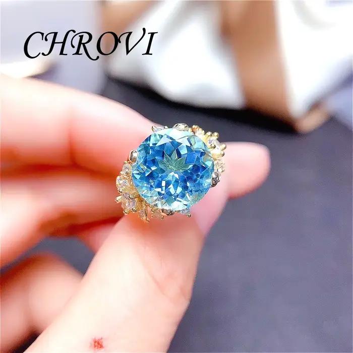 Bague pour femme en argent sterling 925 exquis, incrustée de saphir bleu ciel 18 carats, avec pierres précieuses colorées, bague simple