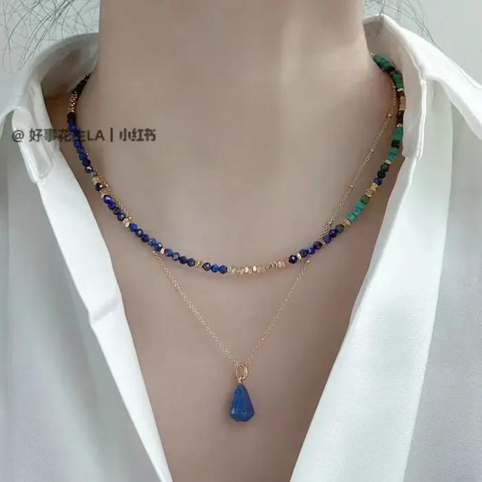 Collier de perles bleues au Design de Niche, tempérament de Style chinois, sens haut de gamme, Style froid, chaîne de clavicule superposée