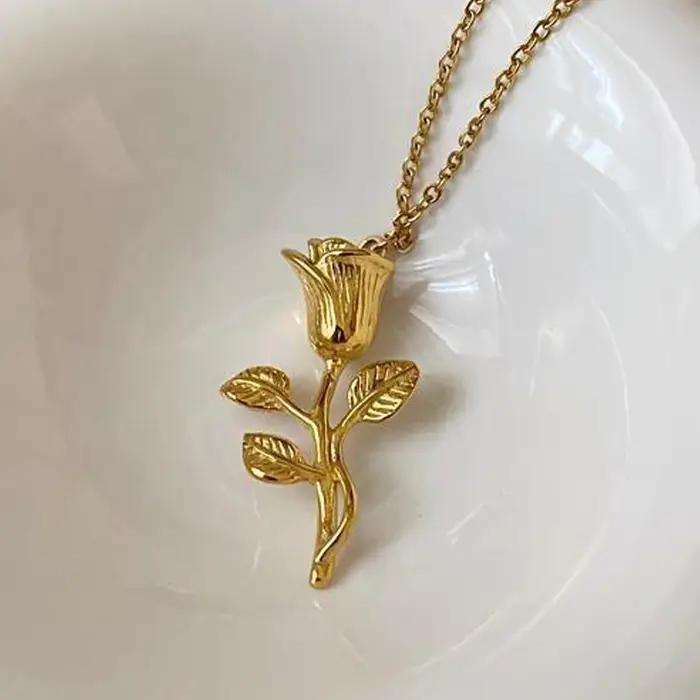 Nouveau collier de fleur de tulipe titane acier mode tendance