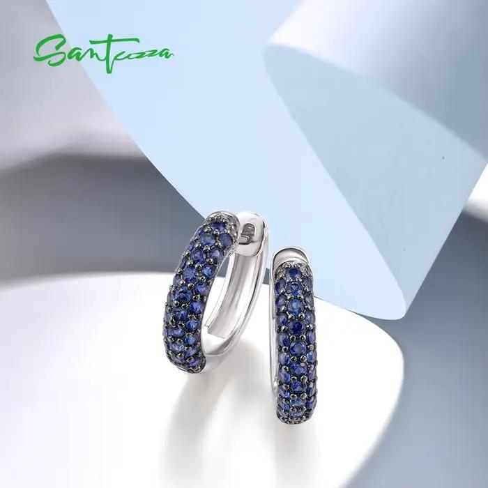 SANTUZZA-Boucles d'Oreilles Créatives en Argent Sterling 925 Authentiques, Bijoux Fins de Mariage, Crique de Saphir Bleu Créé de Rotterdam, pour Femme