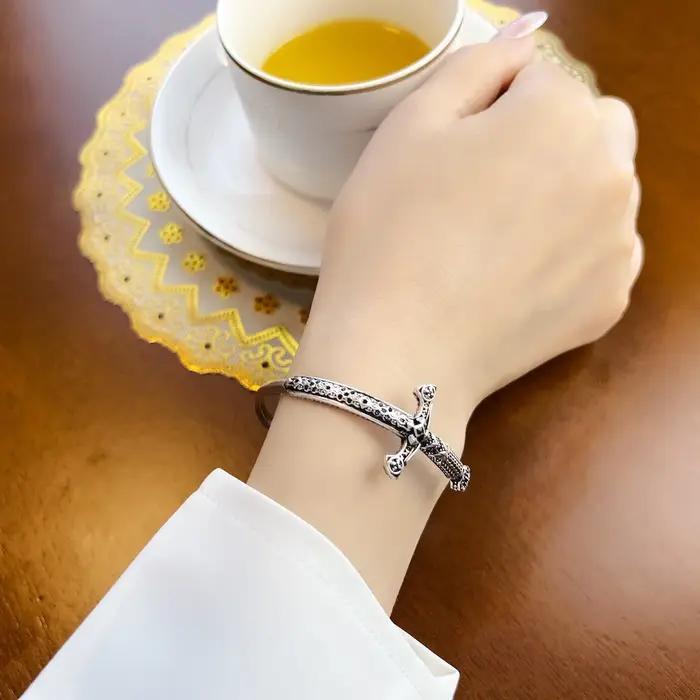 Bracelet en argent Sterling 925 avec épée royale pour hommes et femmes bijou vintage style Vendange occasion spéciale