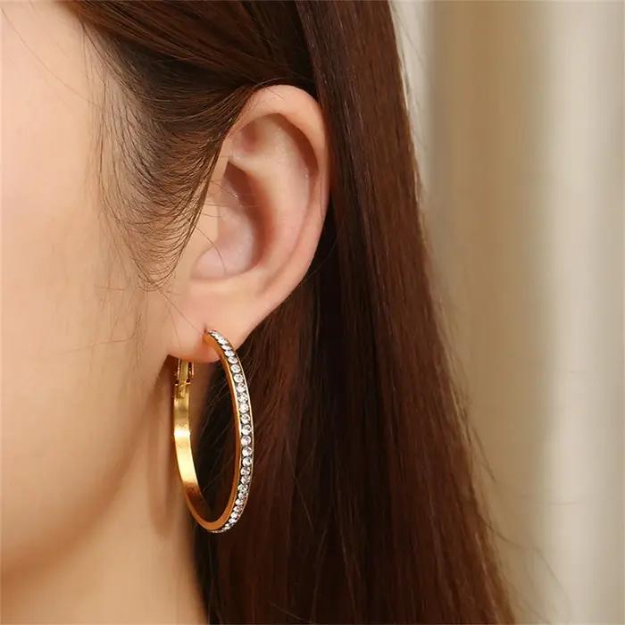 Boucles d'Oreilles Créoles Rondes en Acier Inoxydable pour Femme
