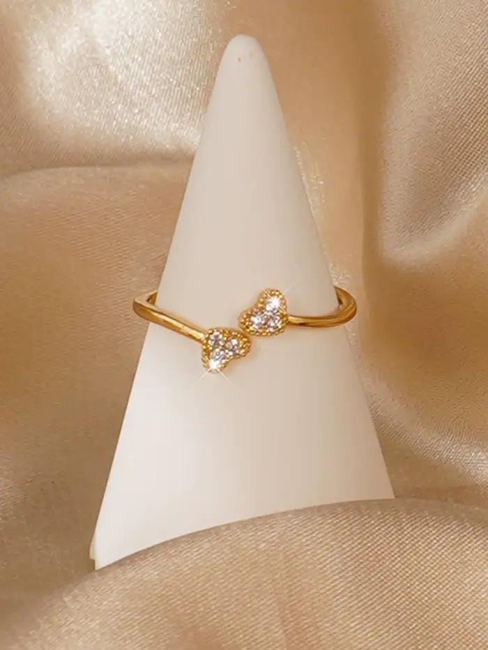 Bague élégante réglable à double cœur sertie de diamants