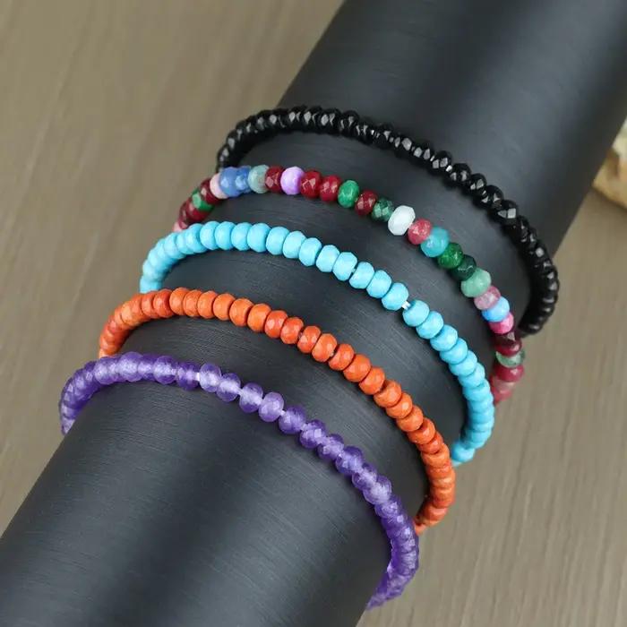 Bracelet de perles de pierres précieuses colorées pour hommes et femmes
