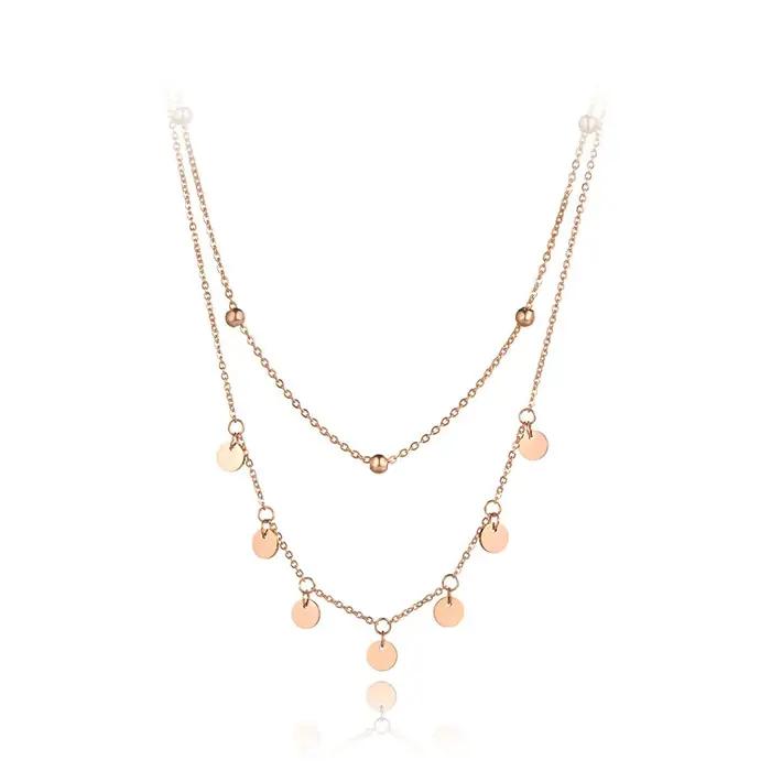 AENINE – collier à double couche en acier titane pour femmes, chaîne à breloques, bijoux de plage, pendentif, N19127