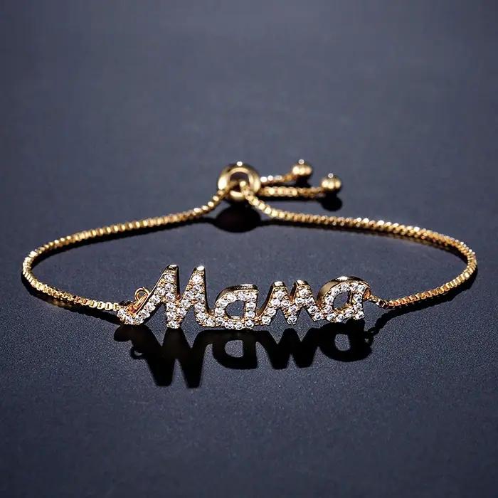 Bracelet lettre Mama avec cristaux étincelants de Rotterdam réglable pour femme cadeau d'anniversaire fête des mères bijou personnalisé colonne vertébrale