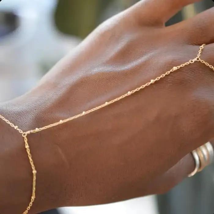 Bracelet Chaîne à Main Délicat Anneau Plaqué Or Chaînes à Maillons Faites à la Main Pour Femmes Occasions Spéciales