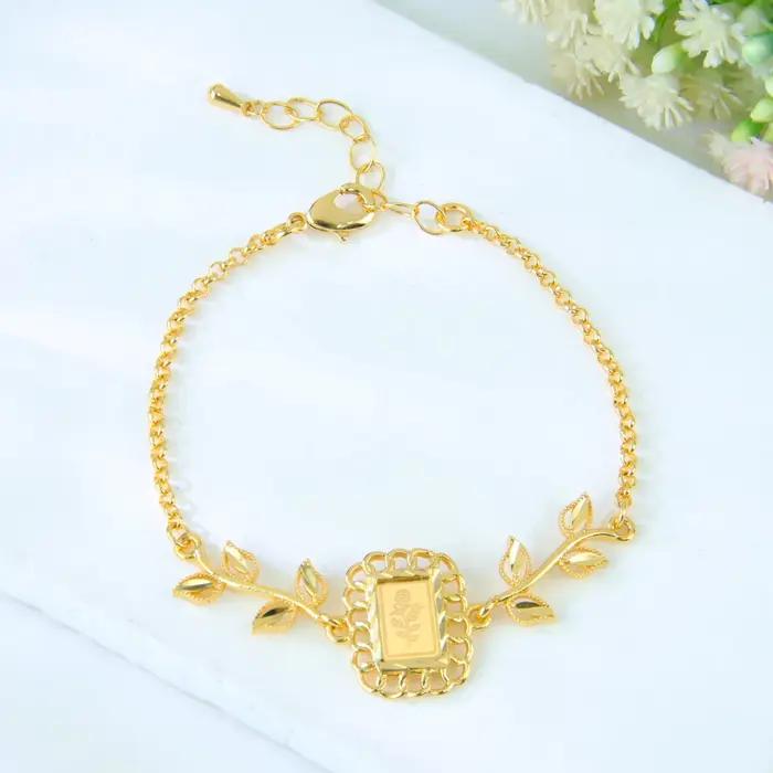 Bracelet en or plaqué or 21 carats mode arabe design feuille élégant chaînes à main pour femmes occasions spéciales traditionnel bijoux de mariage