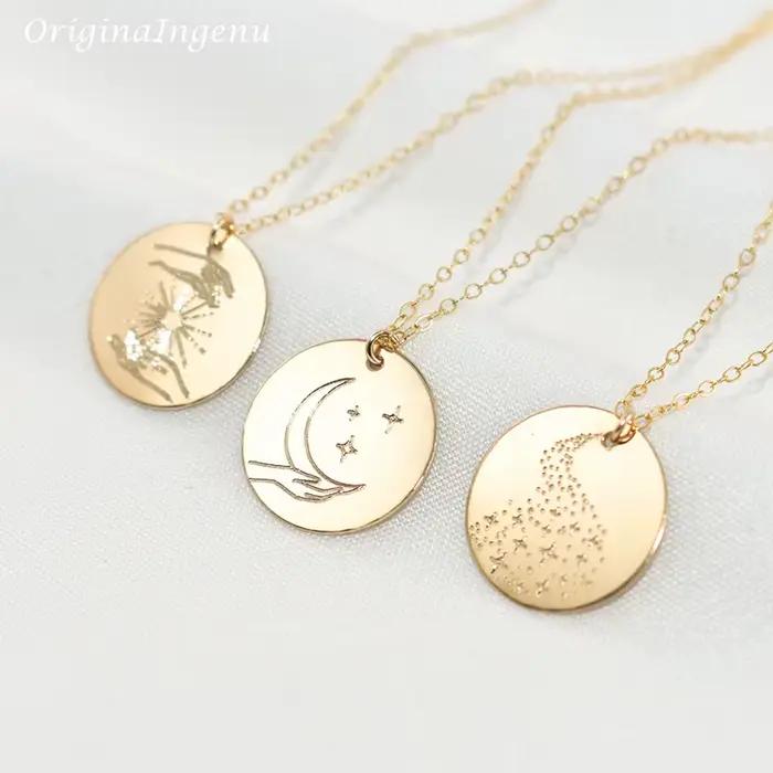 Collier en or 14K fait à la main, pendentif ras du cou, bijoux magiques, mystique, style bohème