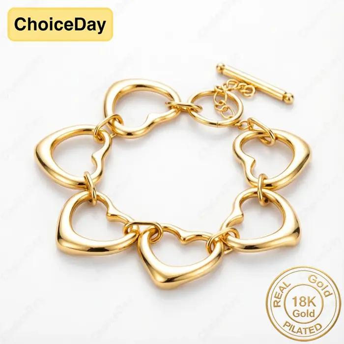 Bracelet exquis à six cœurs plaqué or 18 carats pour femmes - Cadeau élégant