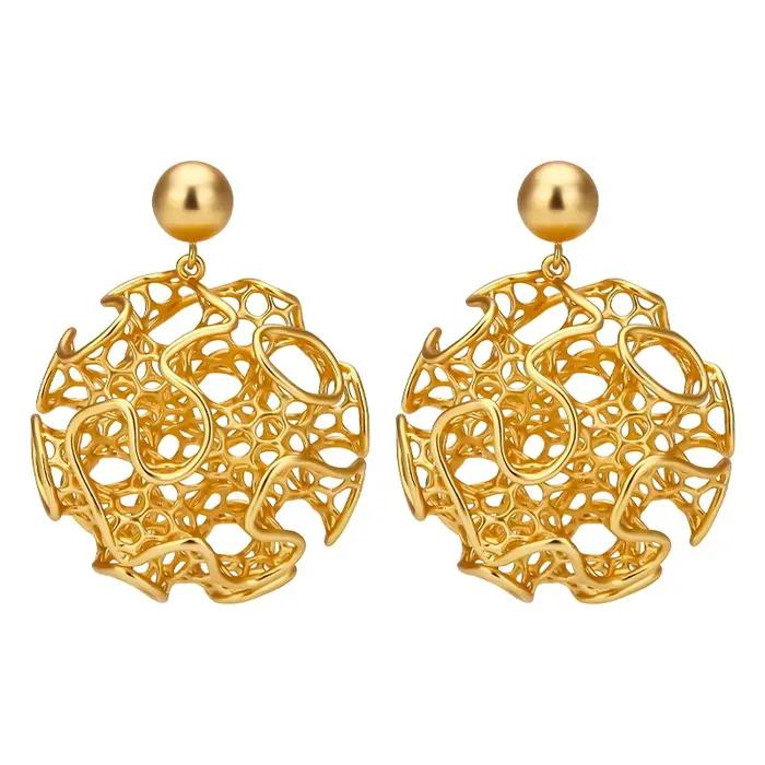 IVOG-Boucles d'oreilles rondes plaquées or 18 carats pour femmes, Boucles d'oreilles pendantes vinta