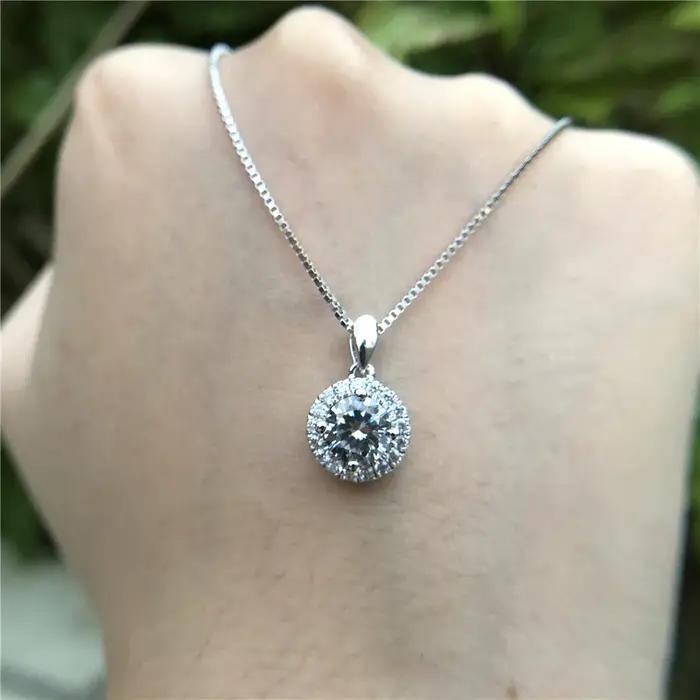 Pendentif en or blanc pur 18 carats pour femme, collier pendentif Moissanite 0,5 ct, 1ct, 2ct, beau