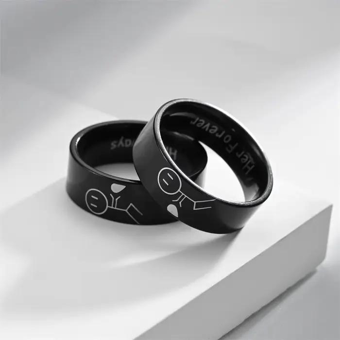 Dessin animé Anime Image amour Couple anneau mode titane acier Couple anneaux avec lettres je t'aime à l'intérieur bijoux cadeaux pour l'amour