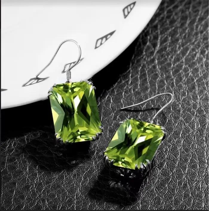 Ensemble de boucles d'oreilles et collier en argent rétro pour femmes, bijoux pour dames, mariage, fiançailles, grand crochet carré en cristal Zircon
