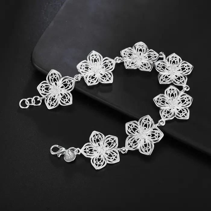 Bracelet en argent sterling 925 avec chaîne de fleurs fines design élégant pour femmes bijoux de charme cadeau pour mariage ou fête