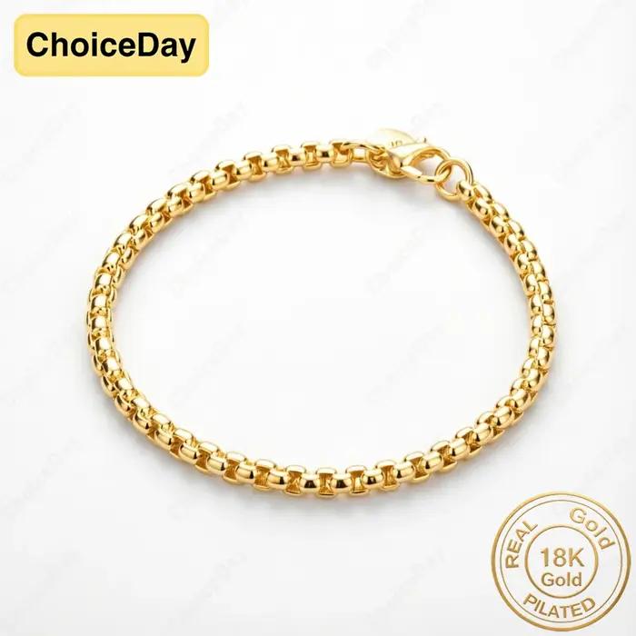 Bracelet chaîne simple en or plaqué 18 carats de 4 mm pour hommes et femmes, bijoux cadeau tendance,