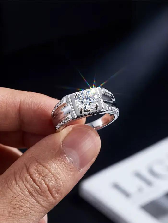 Bagues de mariage solitaires en moissanite brillante 1 carat pour hommes
